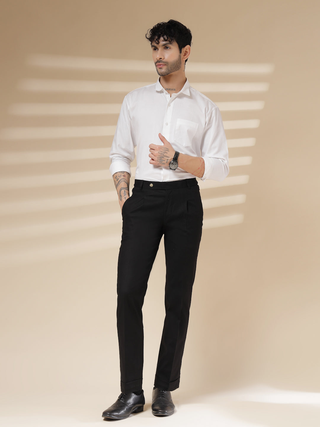 Black Linen Formal Pleated Gurkha Pants | Boot Cut Fit by ITALIAN VEGA®