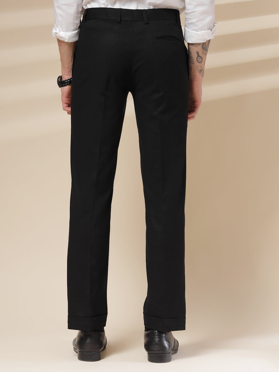 Black Linen Formal Pleated Gurkha Pants | Boot Cut Fit by ITALIAN VEGA®