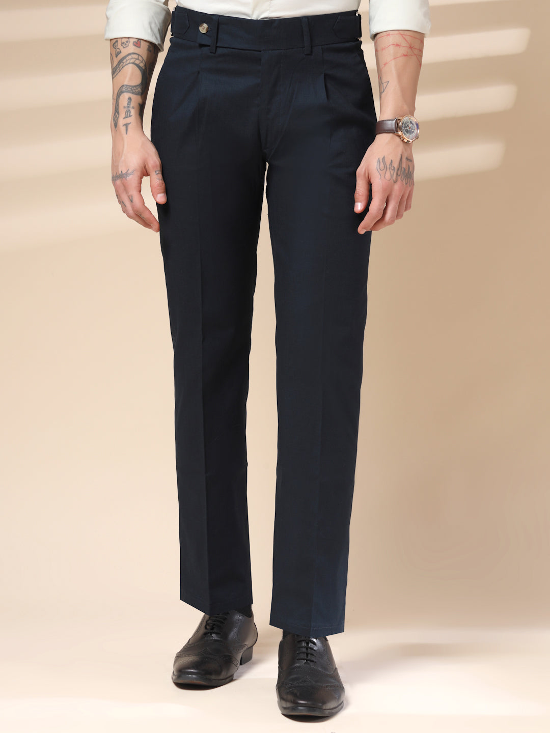 Navy Linen Oxford Gurkha Pants | Boot Cut Fit by ITALIAN VEGA®