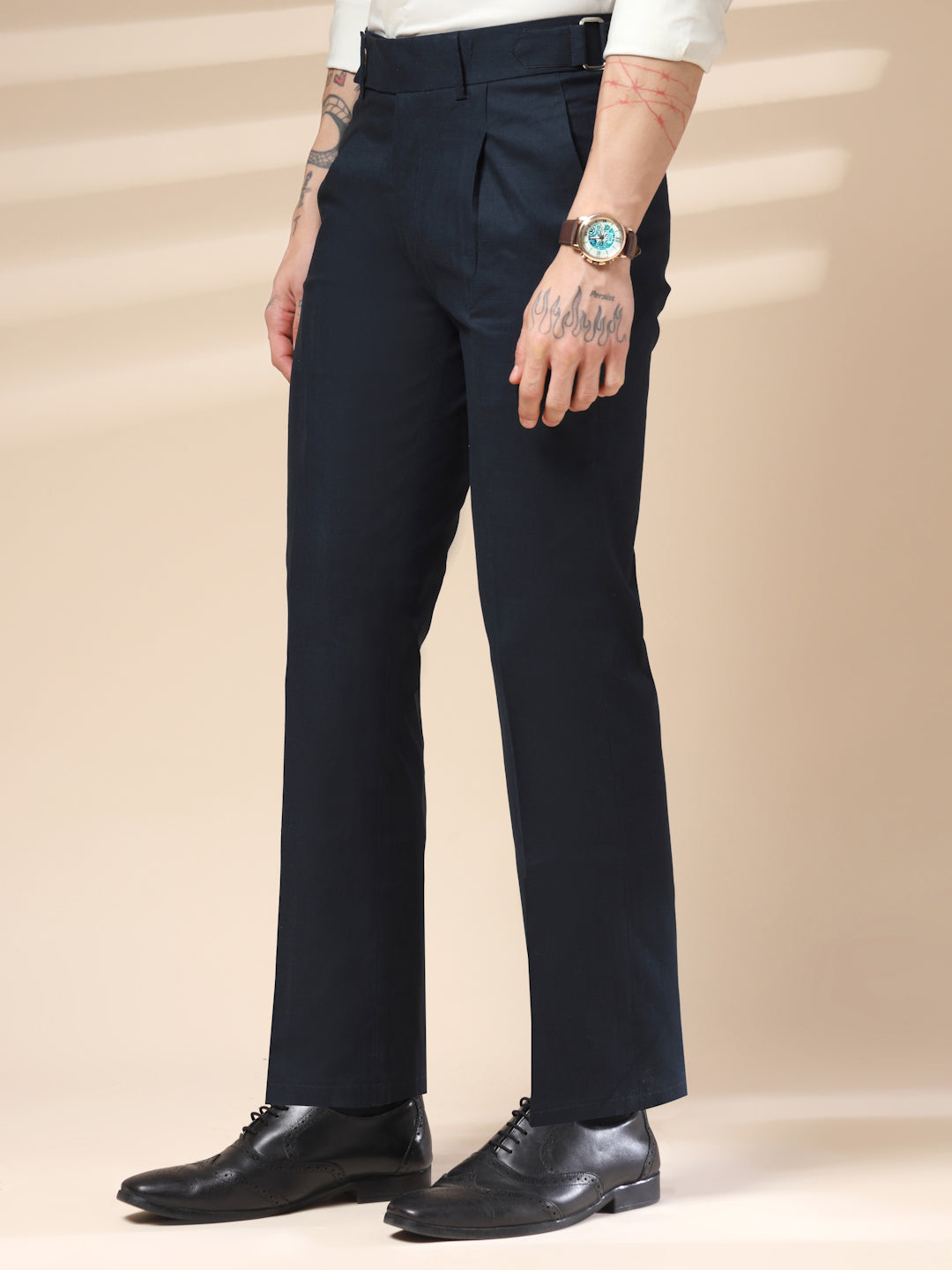 Navy Linen Oxford Gurkha Pants | Boot Cut Fit by ITALIAN VEGA®