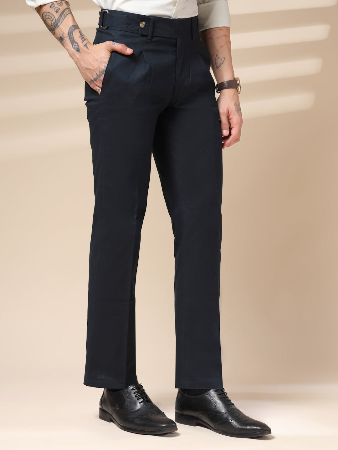 Navy Linen Oxford Gurkha Pants | Boot Cut Fit by ITALIAN VEGA®