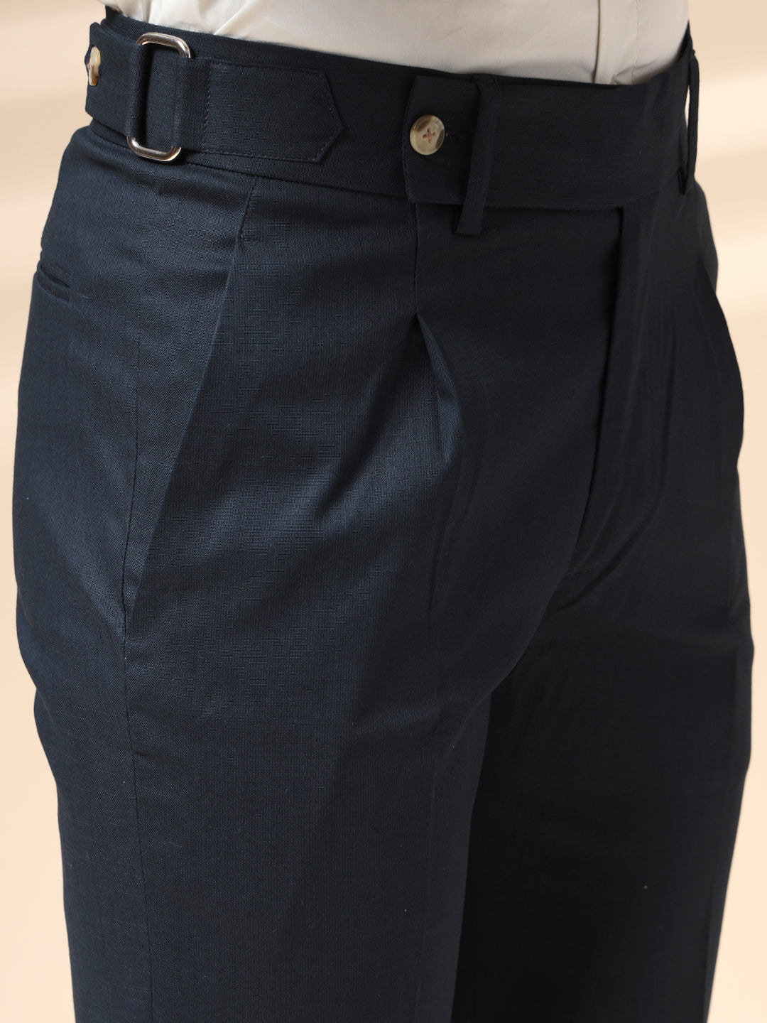 Navy Linen Oxford Gurkha Pants | Boot Cut Fit by ITALIAN VEGA®