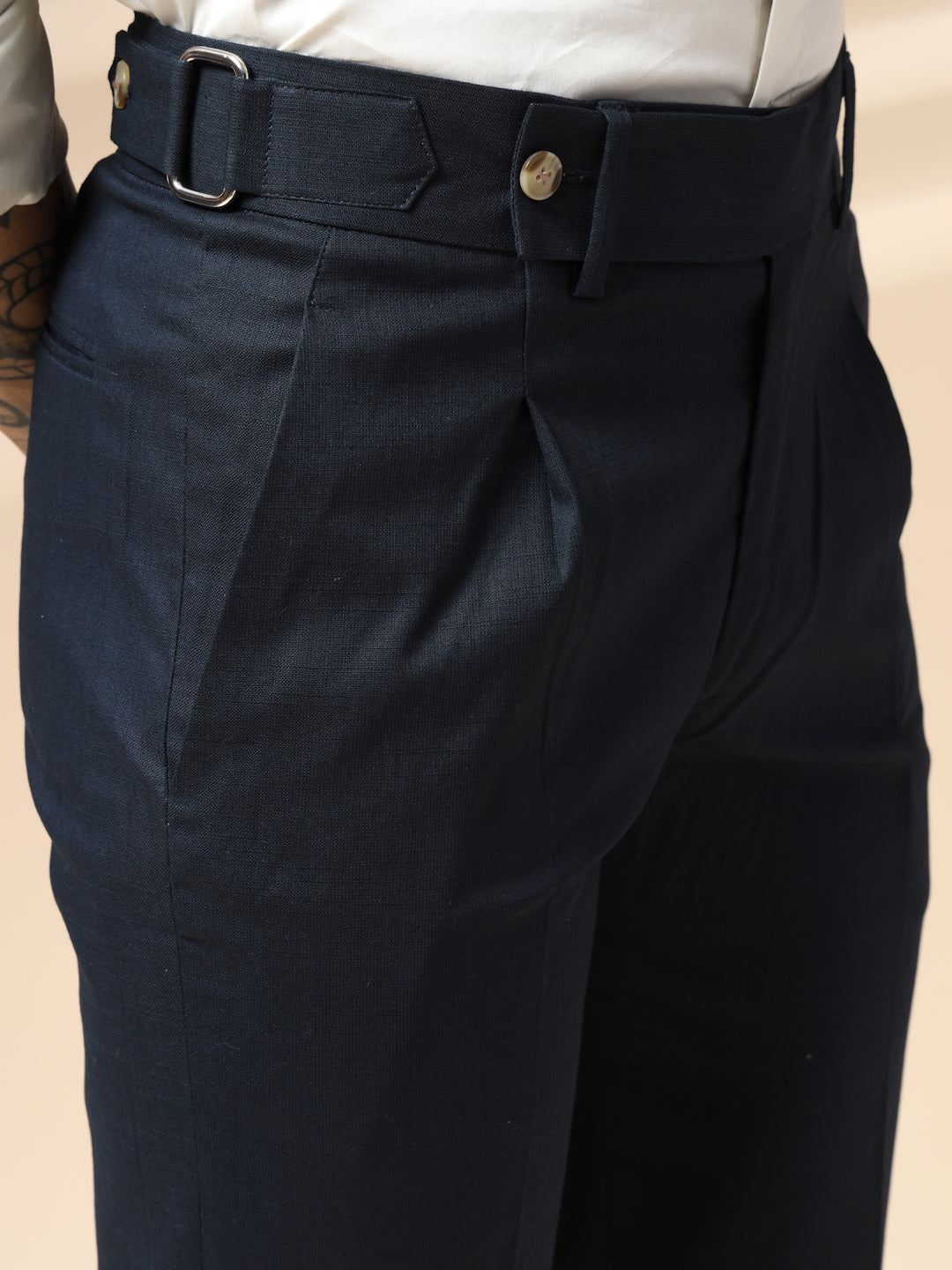 Navy Linen Oxford Gurkha Pants | Boot Cut Fit by ITALIAN VEGA®
