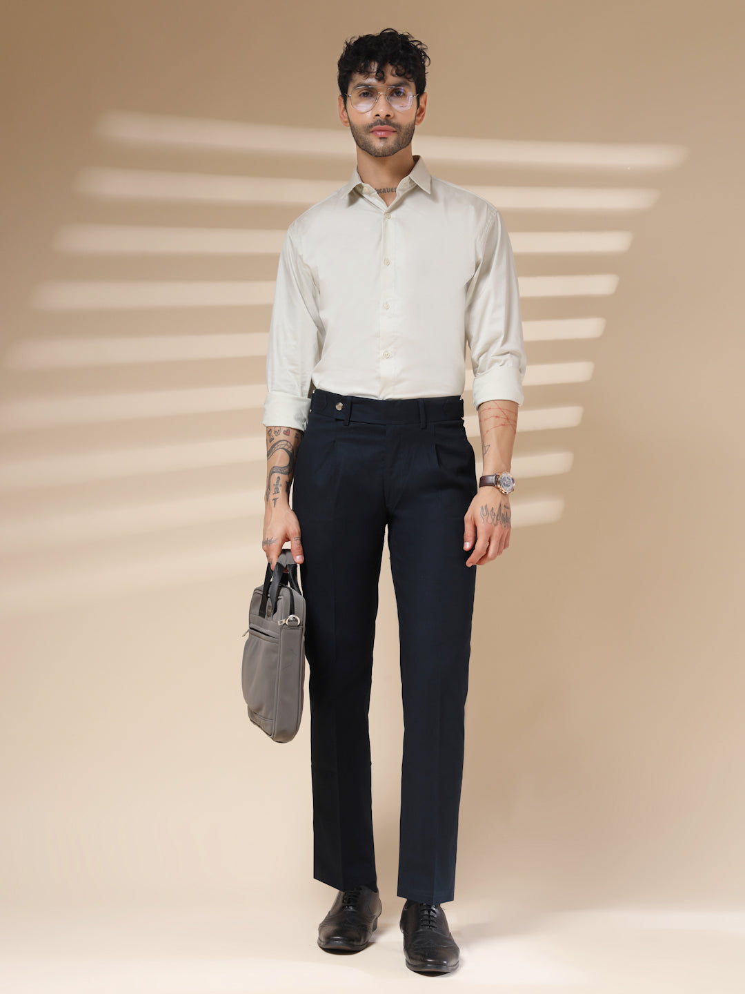Navy Linen Oxford Gurkha Pants | Boot Cut Fit by ITALIAN VEGA®