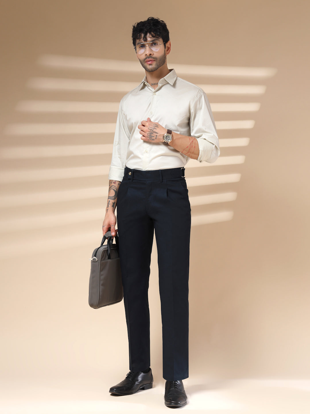 Navy Linen Oxford Gurkha Pants | Boot Cut Fit by ITALIAN VEGA®