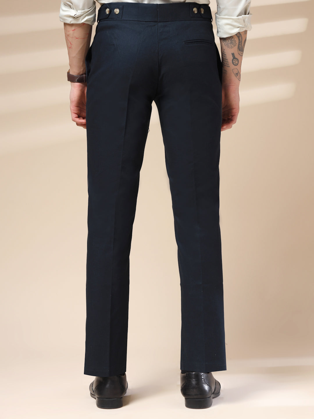 Navy Linen Oxford Gurkha Pants | Boot Cut Fit by ITALIAN VEGA®