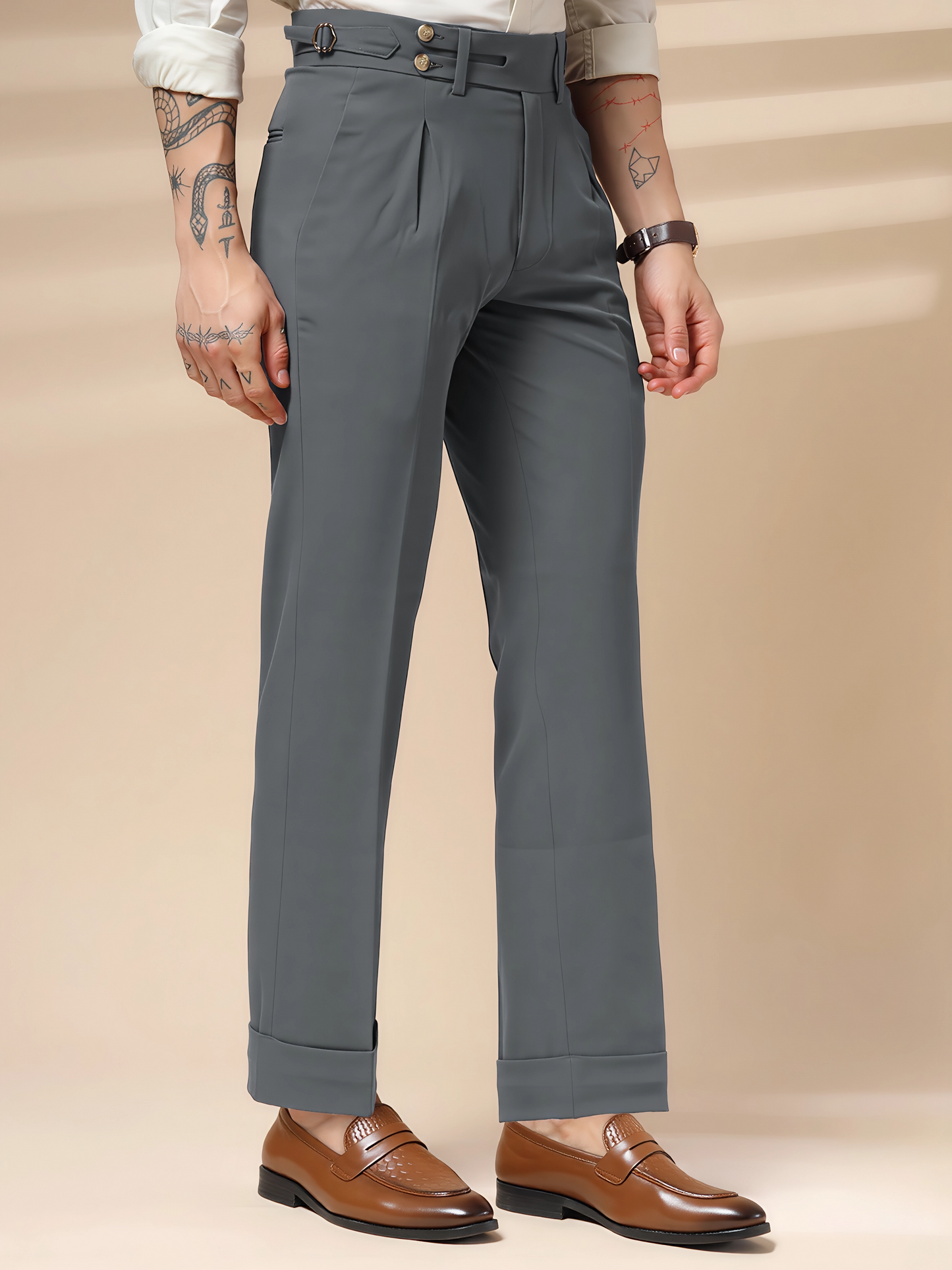 Stone Grey Double Buttoned Gurkha Pants by ITALIAN VEGA®