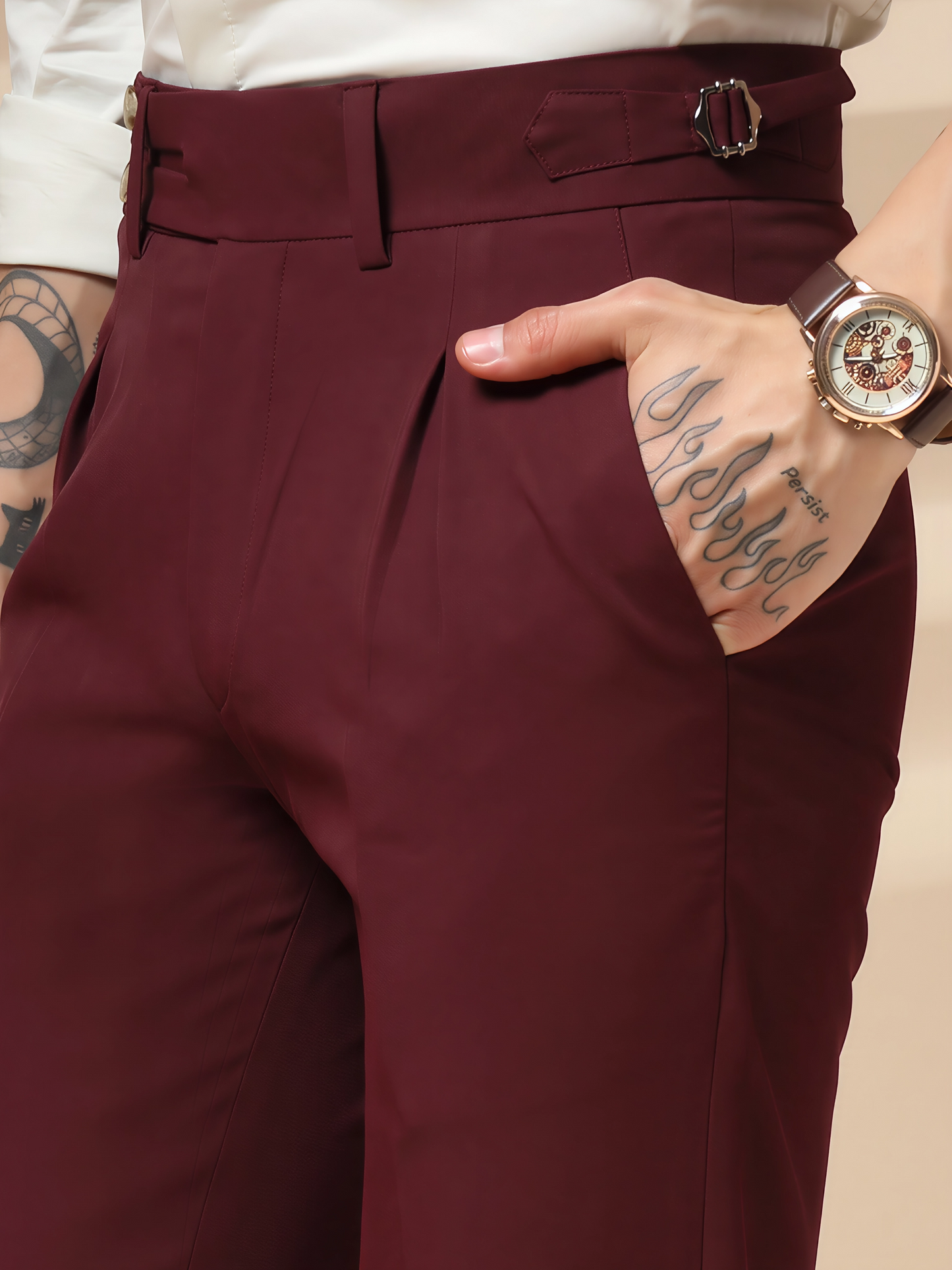 Wine Double Buttoned Gurkha Pants by ITALIAN VEGA®
