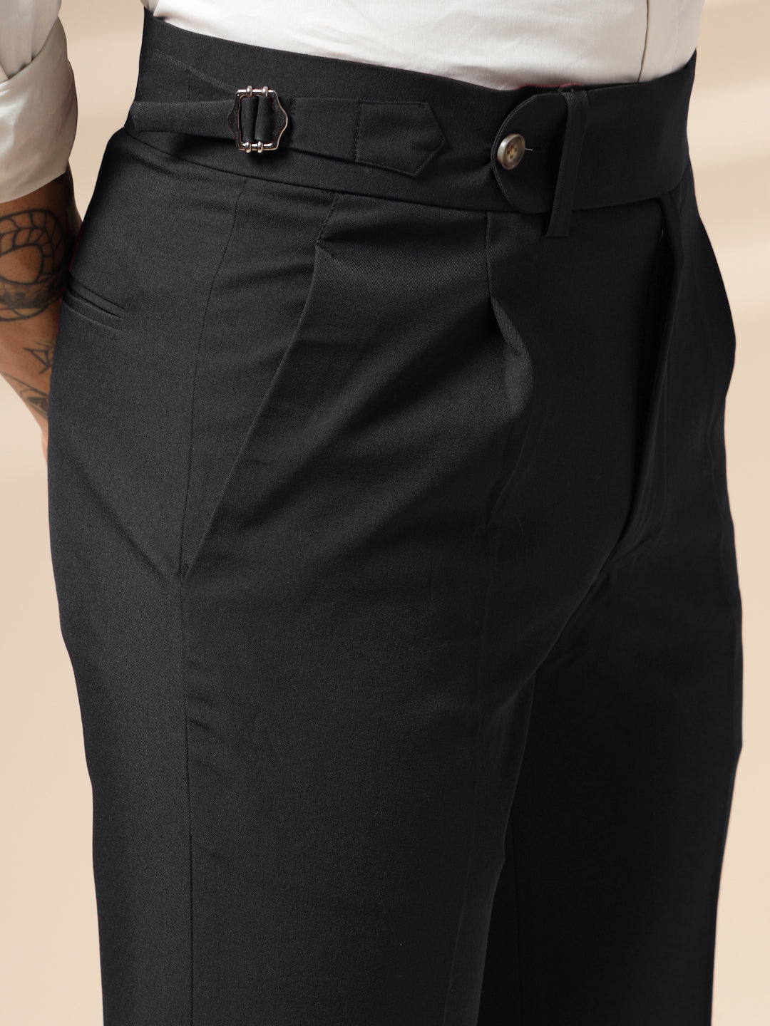 Black Elegant Linen Gurkha Pants | Boot Cut Fit by ITALIAN VEGA®