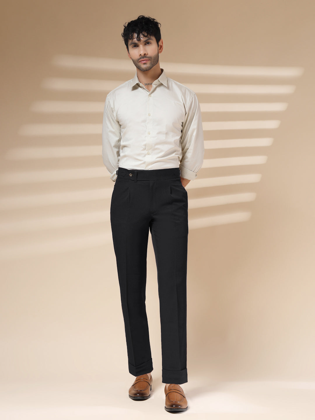 Black Elegant Linen Gurkha Pants | Boot Cut Fit by ITALIAN VEGA®