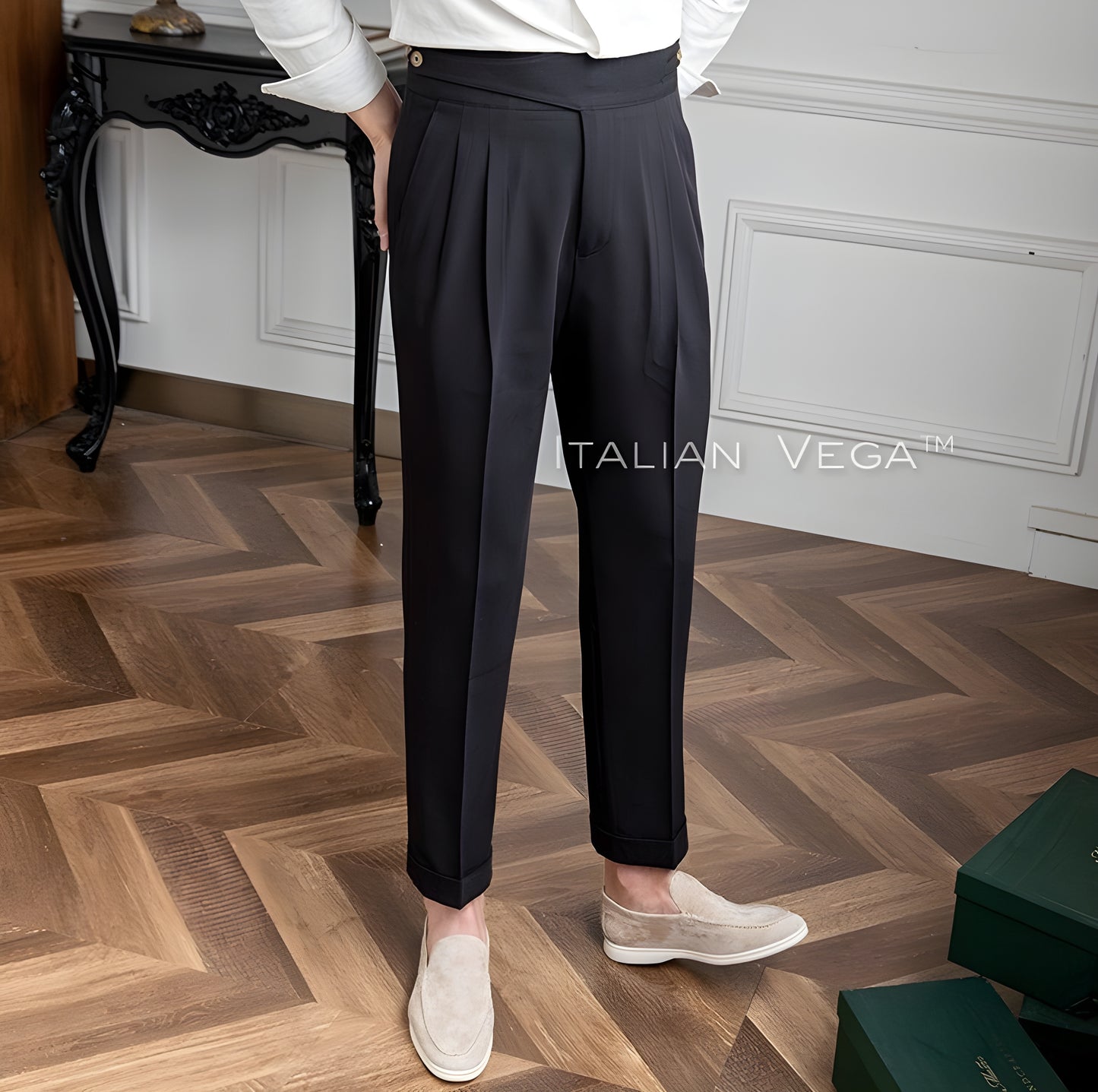 Charcoal Black Classic Buttoned Gurkha Pants by Italian Vega®