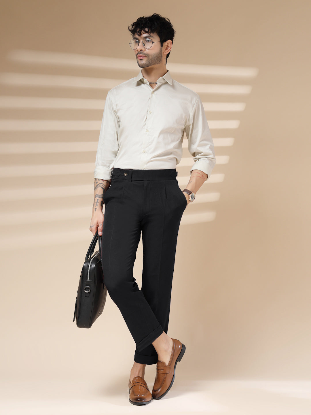 Black Elegant Linen Gurkha Pants | Boot Cut Fit by ITALIAN VEGA®