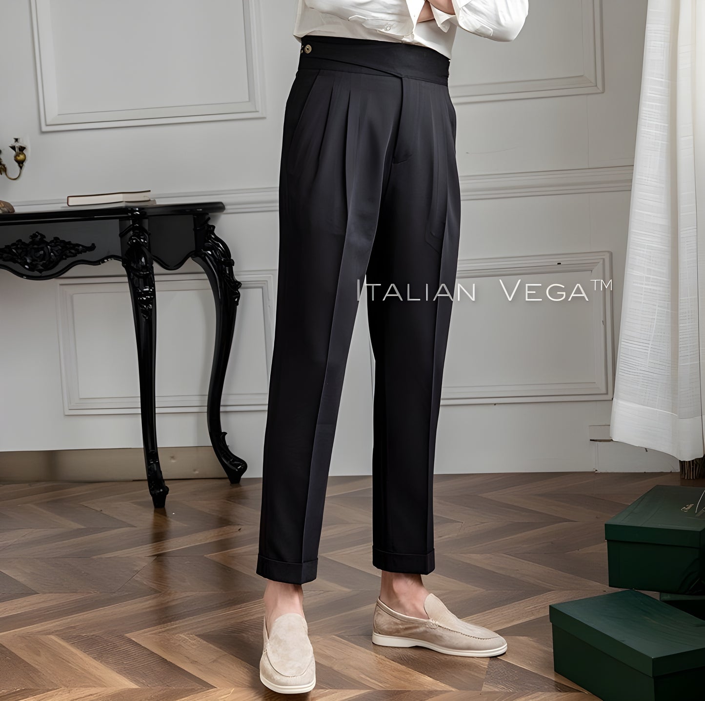 Charcoal Black Classic Buttoned Gurkha Pants by Italian Vega®