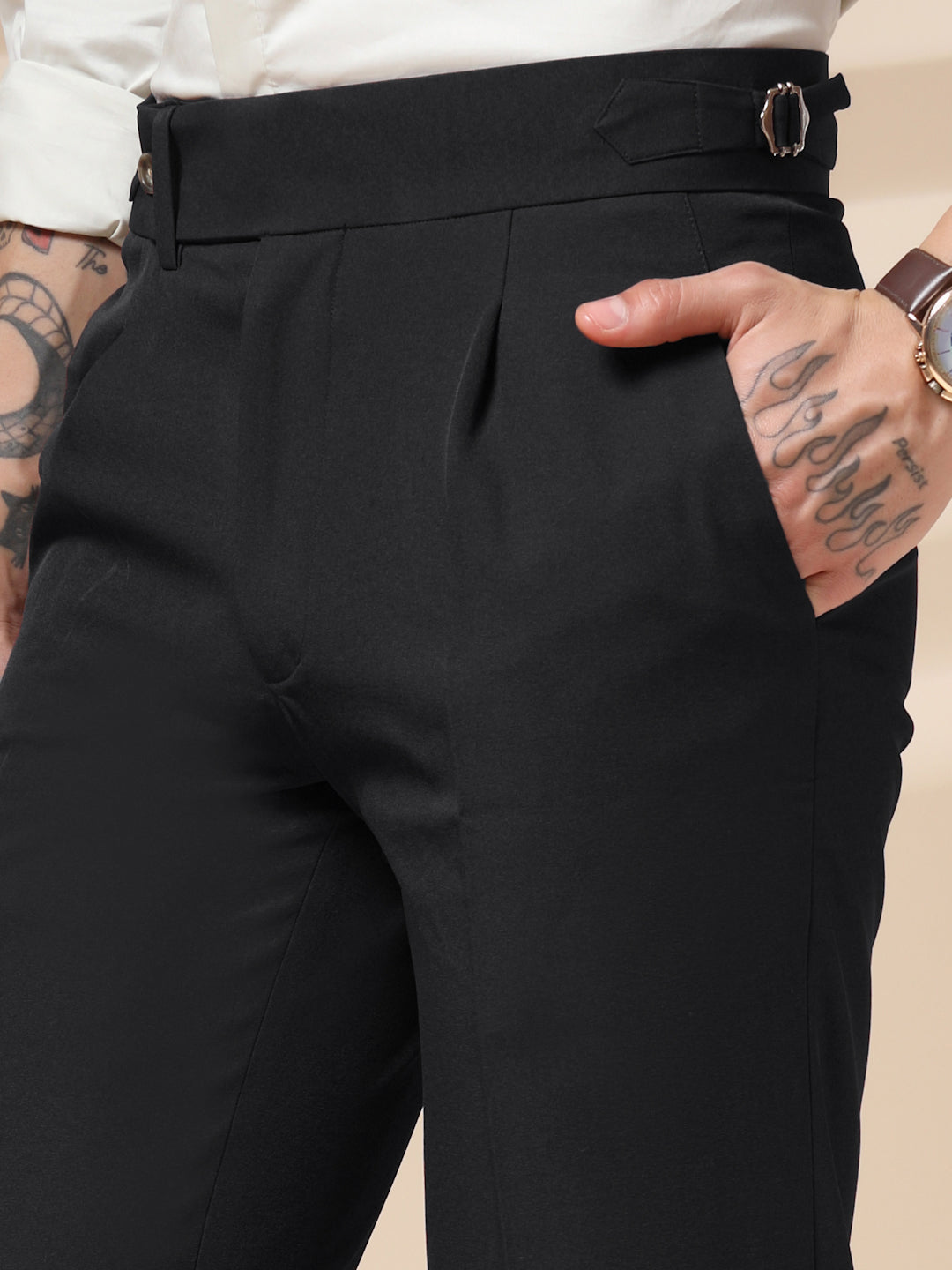 Black Elegant Linen Gurkha Pants | Boot Cut Fit by ITALIAN VEGA®