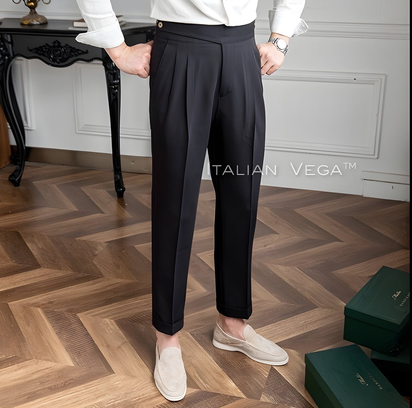 Charcoal Black Classic Buttoned Gurkha Pants by Italian Vega®
