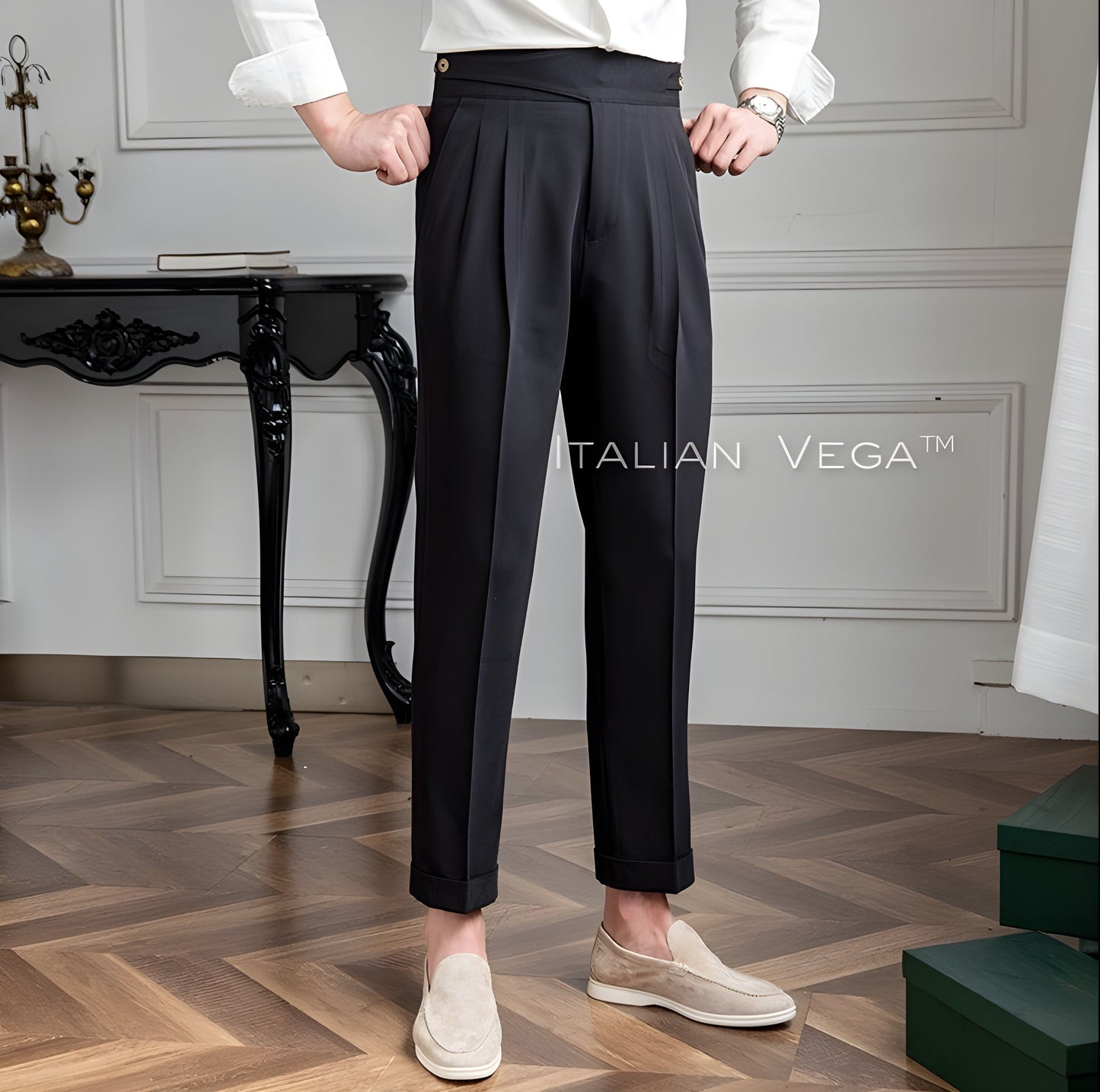 Charcoal Black Classic Buttoned Gurkha Pants by Italian Vega®