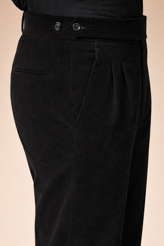 Black Corduroy Classic Button Gurkha Pants | Boot Cut Fit by ITALIAN VEGA®