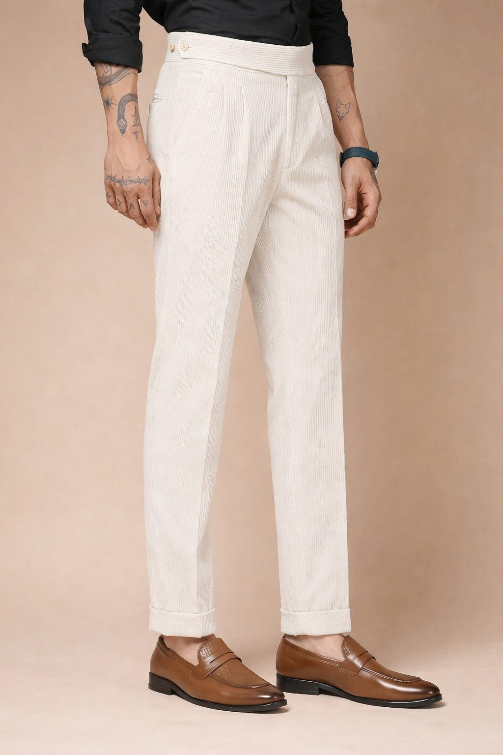 Snow White Corduroy Classic Button Gurkha Pants | Boot Cut Fit by ITALIAN VEGA®