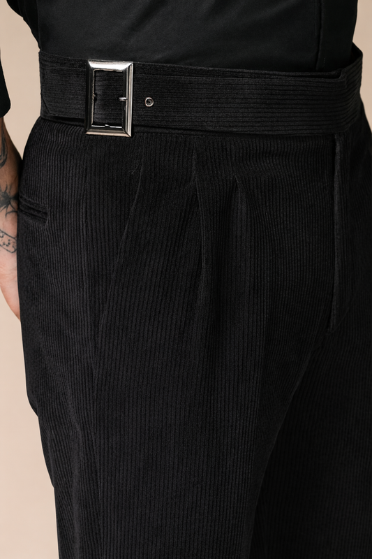 Black Corduroy Classic Buckle Gurkha Pants | Boot Cut Fit by ITALIAN VEGA®