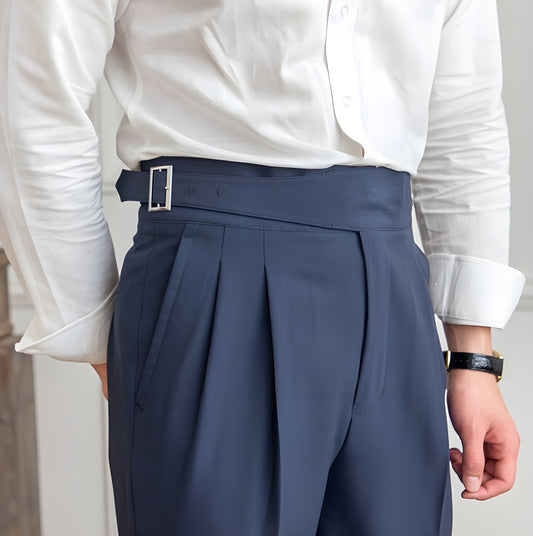 Navy Blue Classic Buckle Gurkha Pants by Italian Vega®