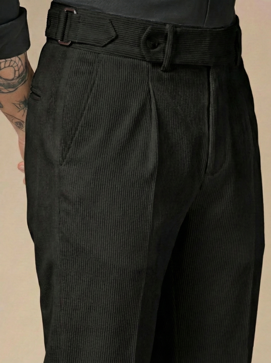 Black Corduroy Oxford Gurkha Pants | Boot Cut Fit by ITALIAN VEGA®