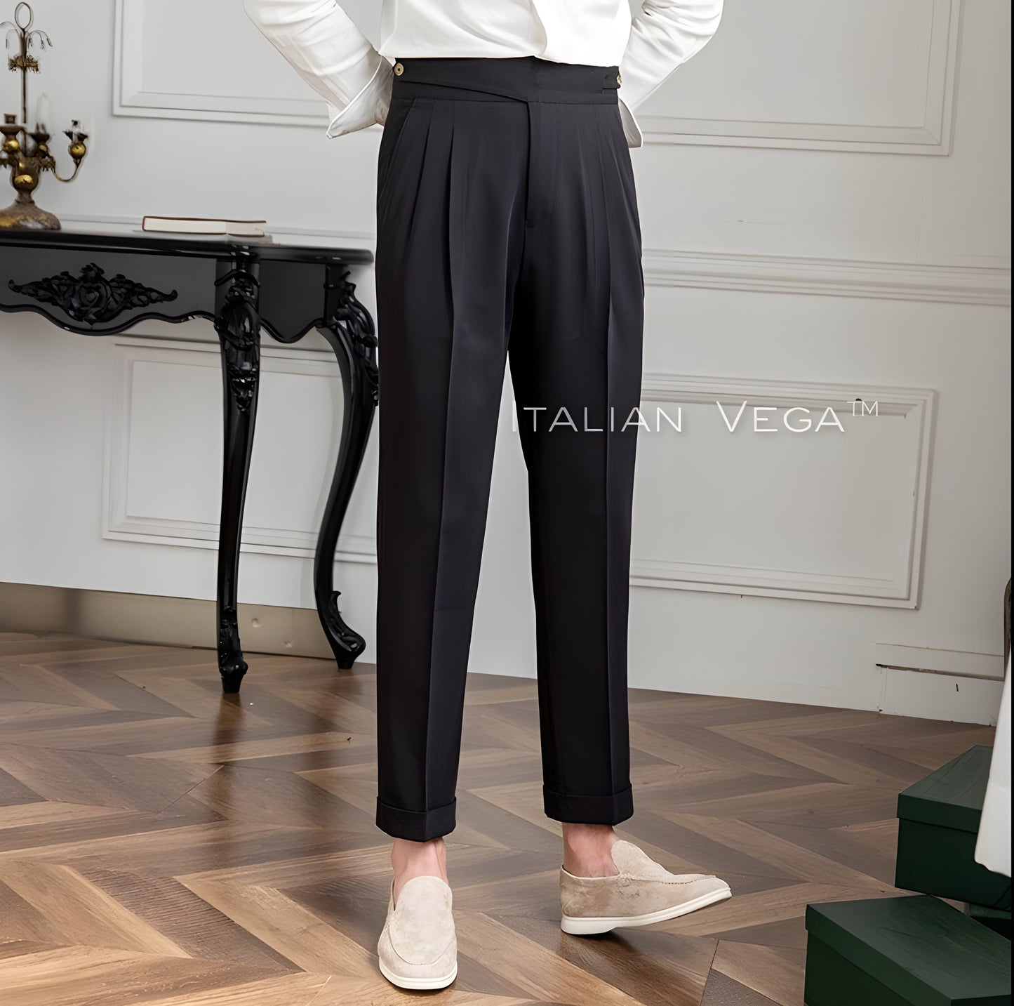 Charcoal Black Classic Buttoned Gurkha Pants by Italian Vega®
