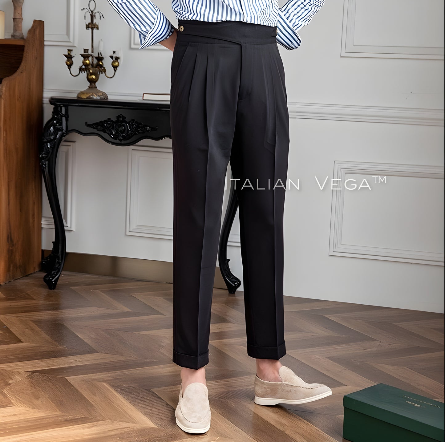 Charcoal Black Classic Buttoned Gurkha Pants by Italian Vega®