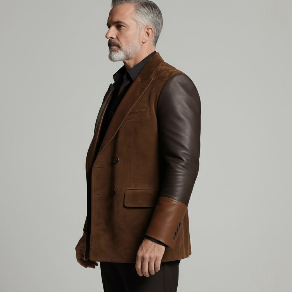 Luxury Brown Suede & PU Leather Blazer – Italian Vega® Signature Edition