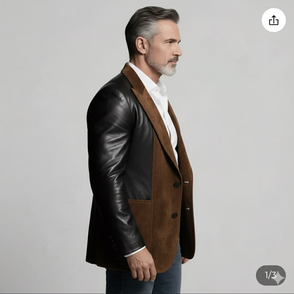 Luxury Brown & Black Suede Blazer – Italian Vega® Signature Edition