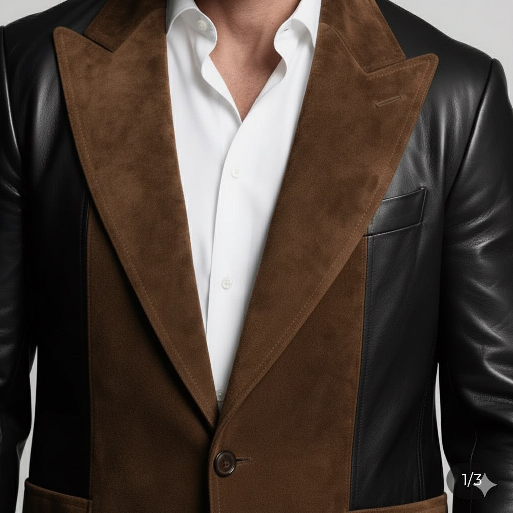 Luxury Brown & Black Suede Blazer – Italian Vega® Signature Edition