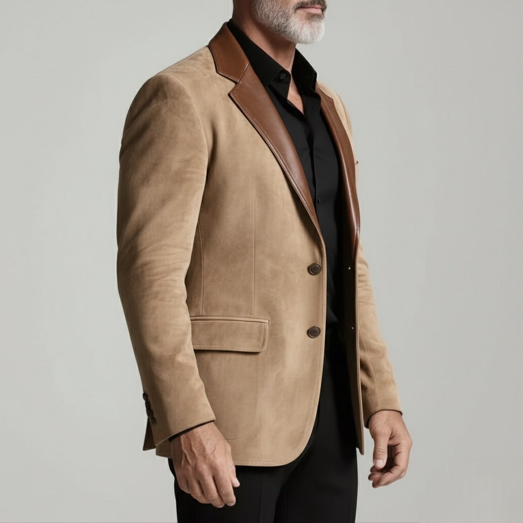 Luxury Beige Single Breasted Suede & PU Leather Blazer – Italian Vega®