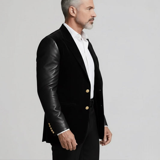 Luxury Black Suede & PU Leather Blazer – Italian Vega® Signature Edition