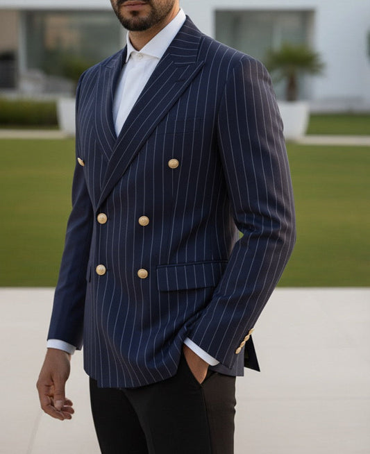 Navy Striped Double Breasted Blazer by Italian Vega (Special Edition)