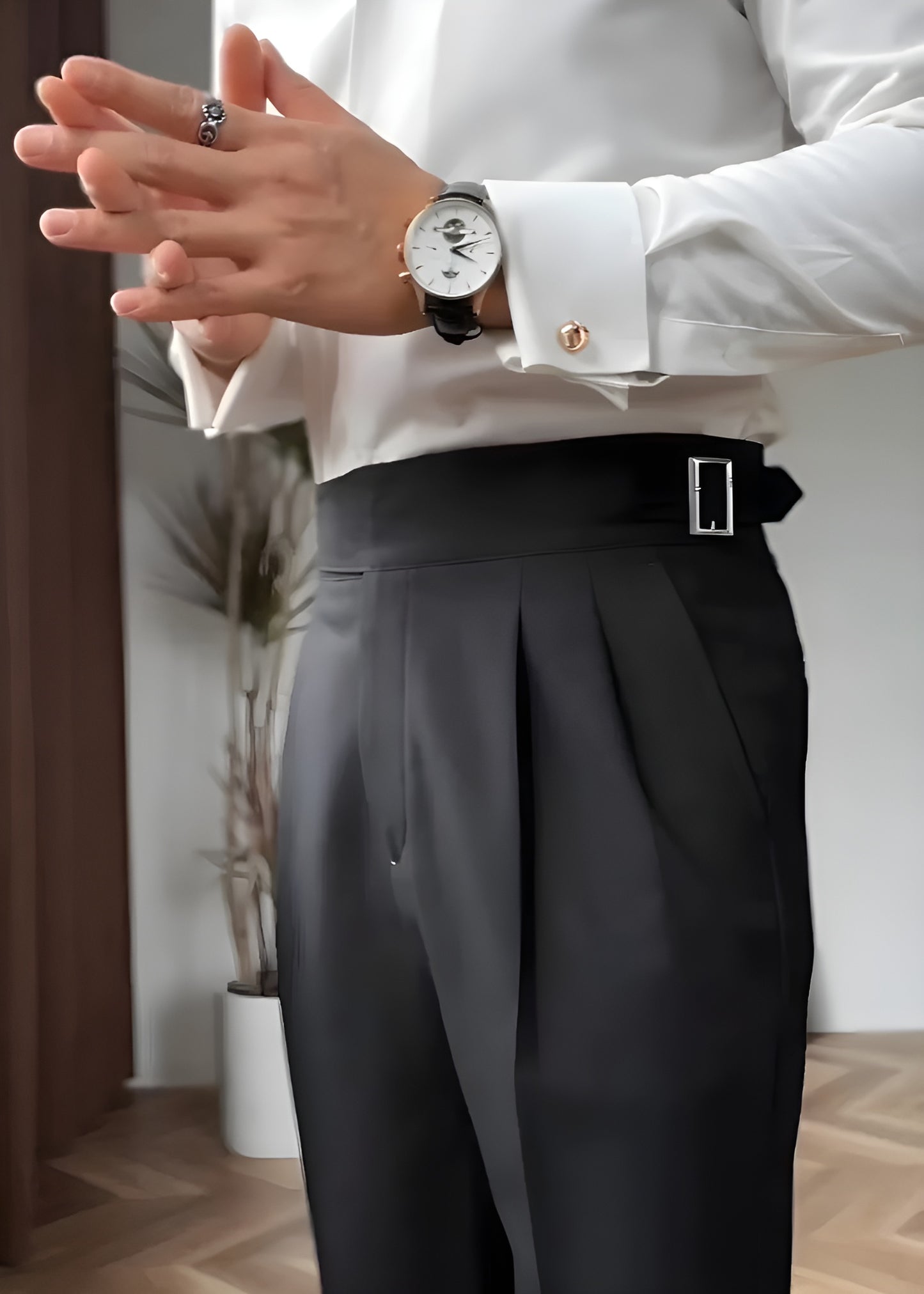 Charcoal Black Classic Buckle Gurkha Pants by Italian Vega®