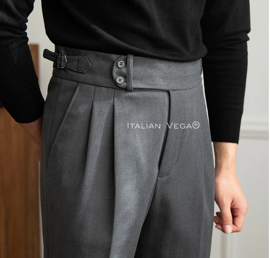 Grey Herringbone Signature Buttoned Gurkha Pants by Italian Vega®