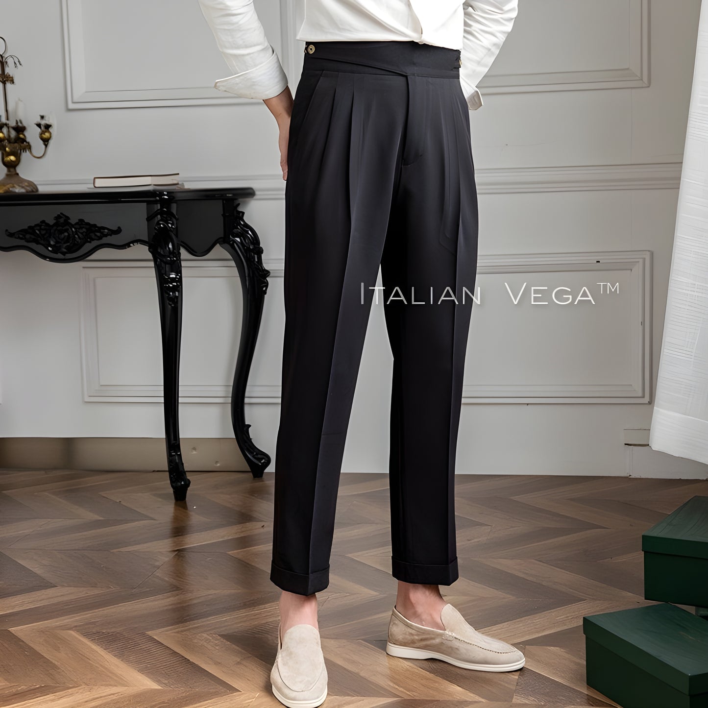 Charcoal Black Classic Buttoned Gurkha Pants by Italian Vega®