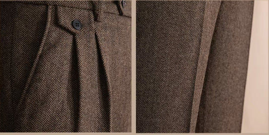 Khakhi Elegant Herringbone Gurkha Pants by Italian Vega®