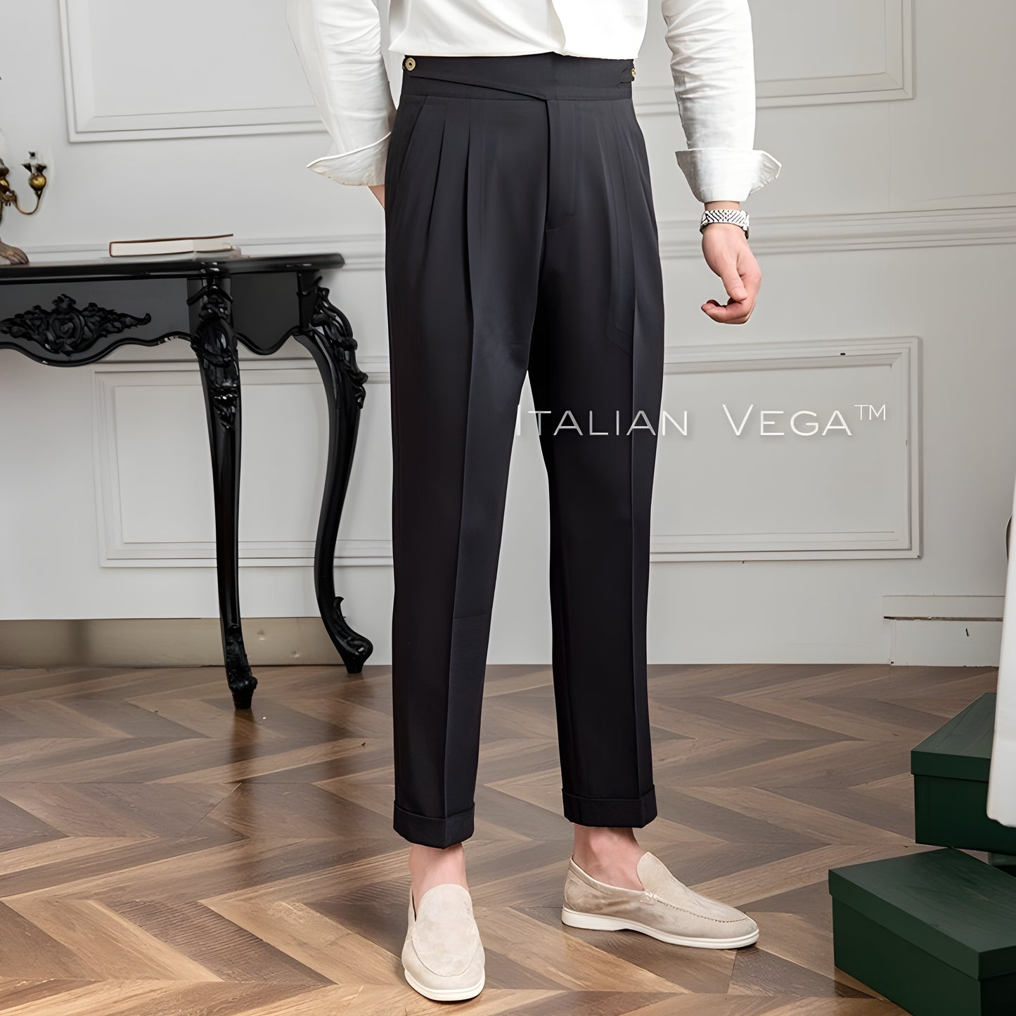 Charcoal Black Classic Buttoned Gurkha Pants by Italian Vega®