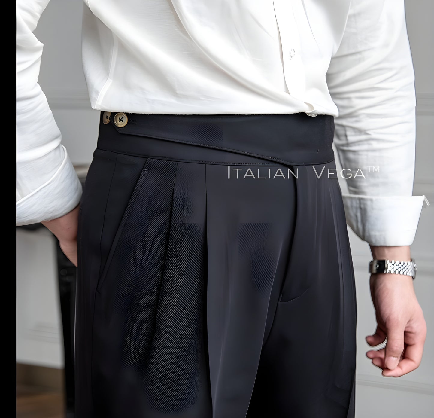 Charcoal Black Classic Buttoned Gurkha Pants by Italian Vega®