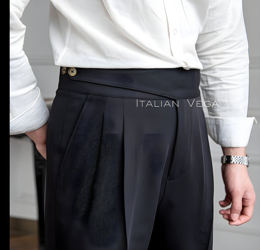 Charcoal Black Classic Buttoned Gurkha Pants by Italian Vega®