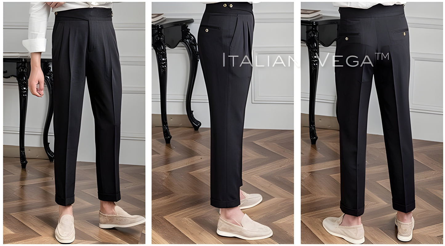 Charcoal Black Classic Buttoned Gurkha Pants by Italian Vega®