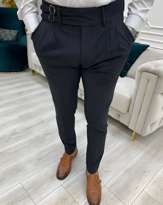 Black Striped Double Buckle Gurkha Pants by Italian Vega Limited Edition