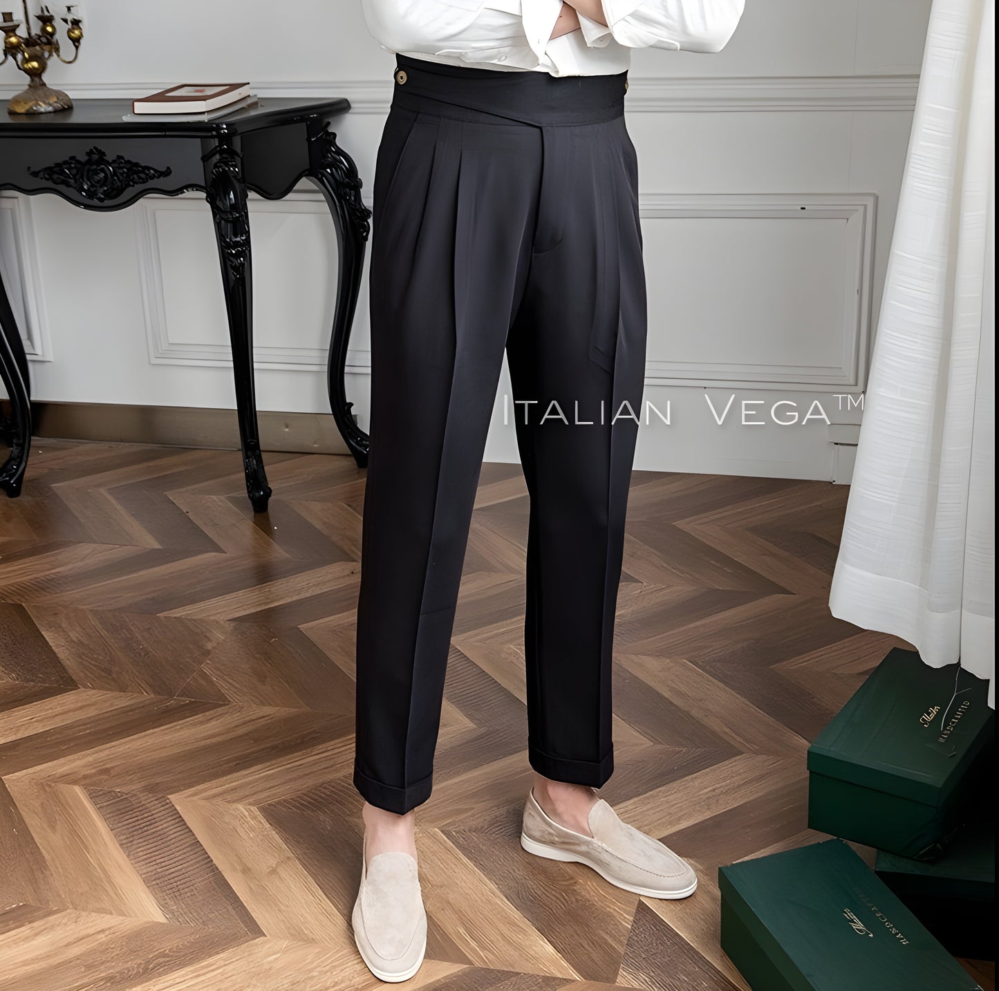 Charcoal Black Classic Buttoned Gurkha Pants by Italian Vega®