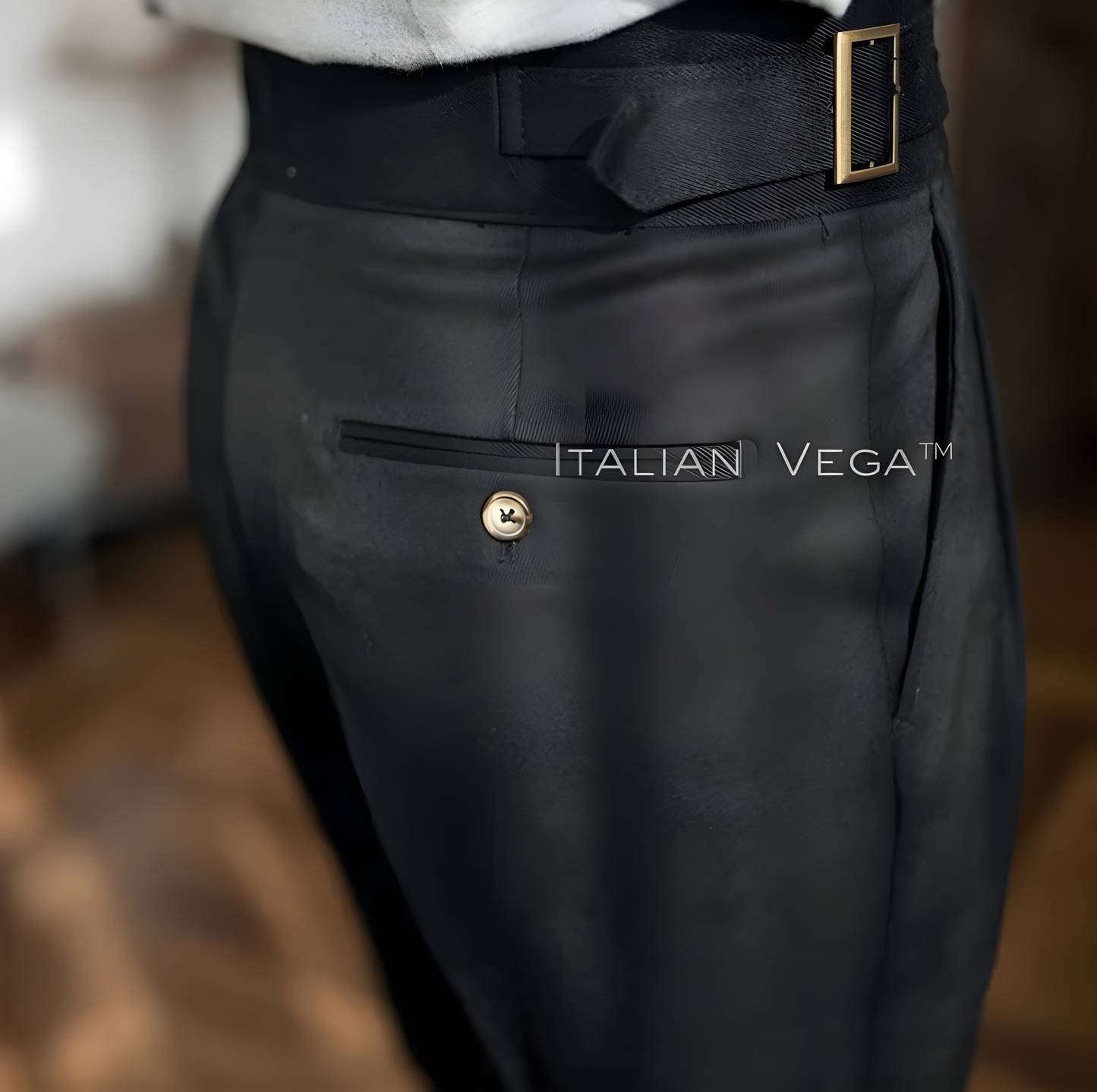 Charcoal Black Classic Buckle Gurkha Pants by Italian Vega®