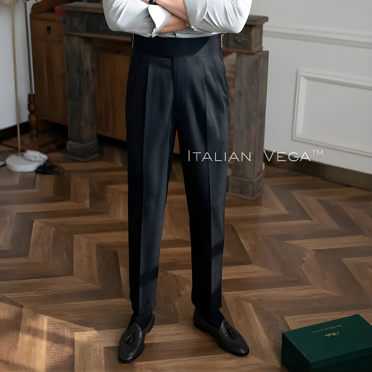 Charcoal Black Classic Buckle Gurkha Pants by Italian Vega®