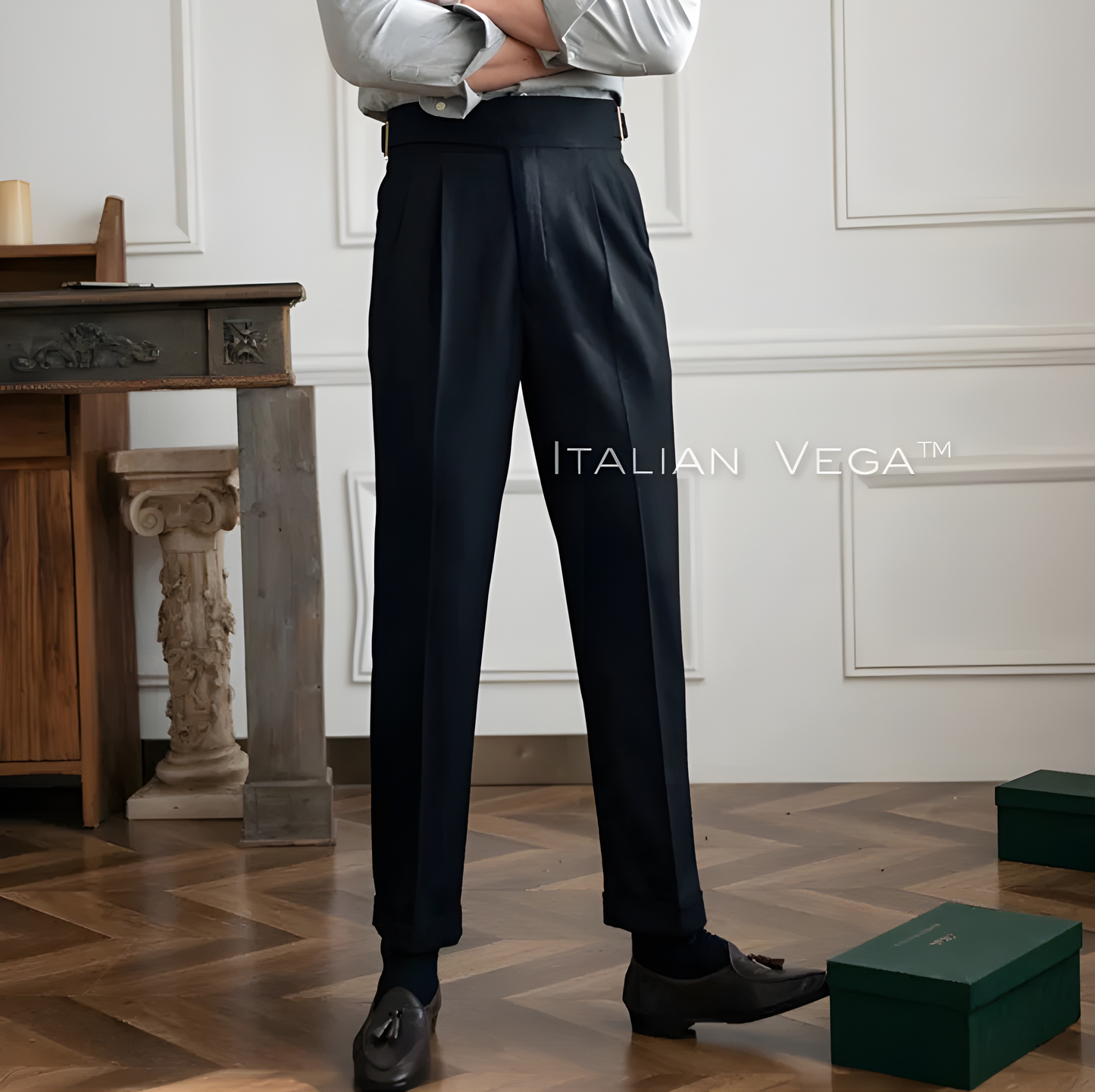 Charcoal Black Classic Buckle Gurkha Pants by Italian Vega®