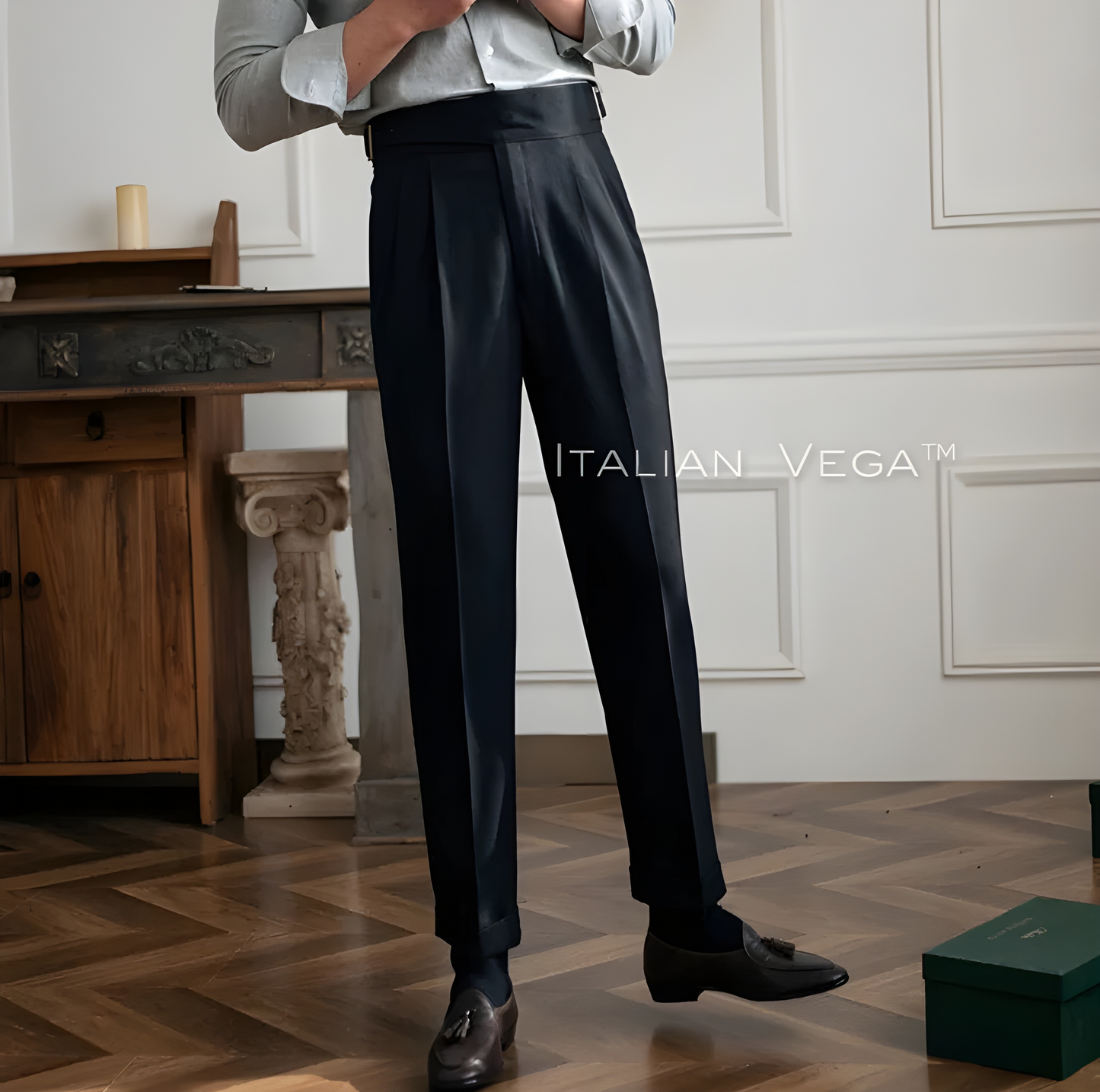 Charcoal Black Classic Buckle Gurkha Pants by Italian Vega®