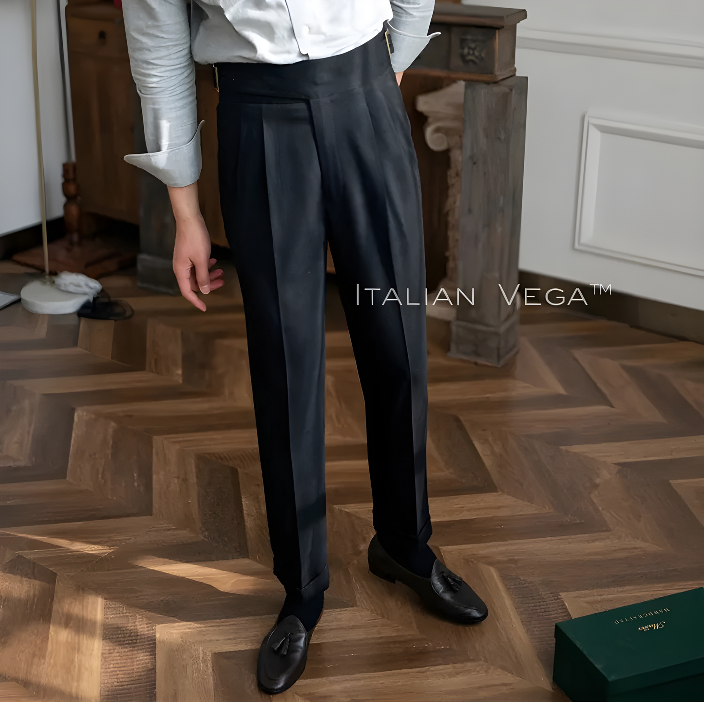Charcoal Black Classic Buckle Gurkha Pants by Italian Vega®