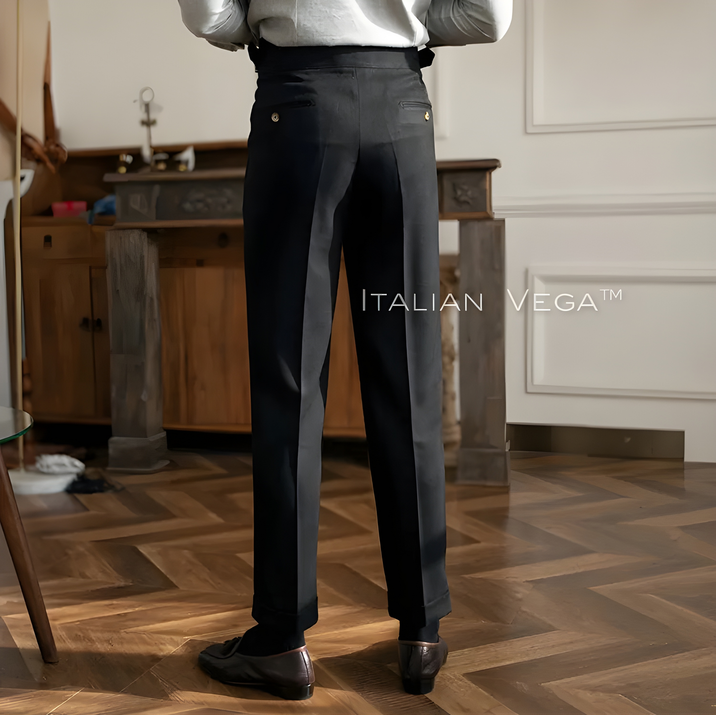 Charcoal Black Classic Buckle Gurkha Pants by Italian Vega®