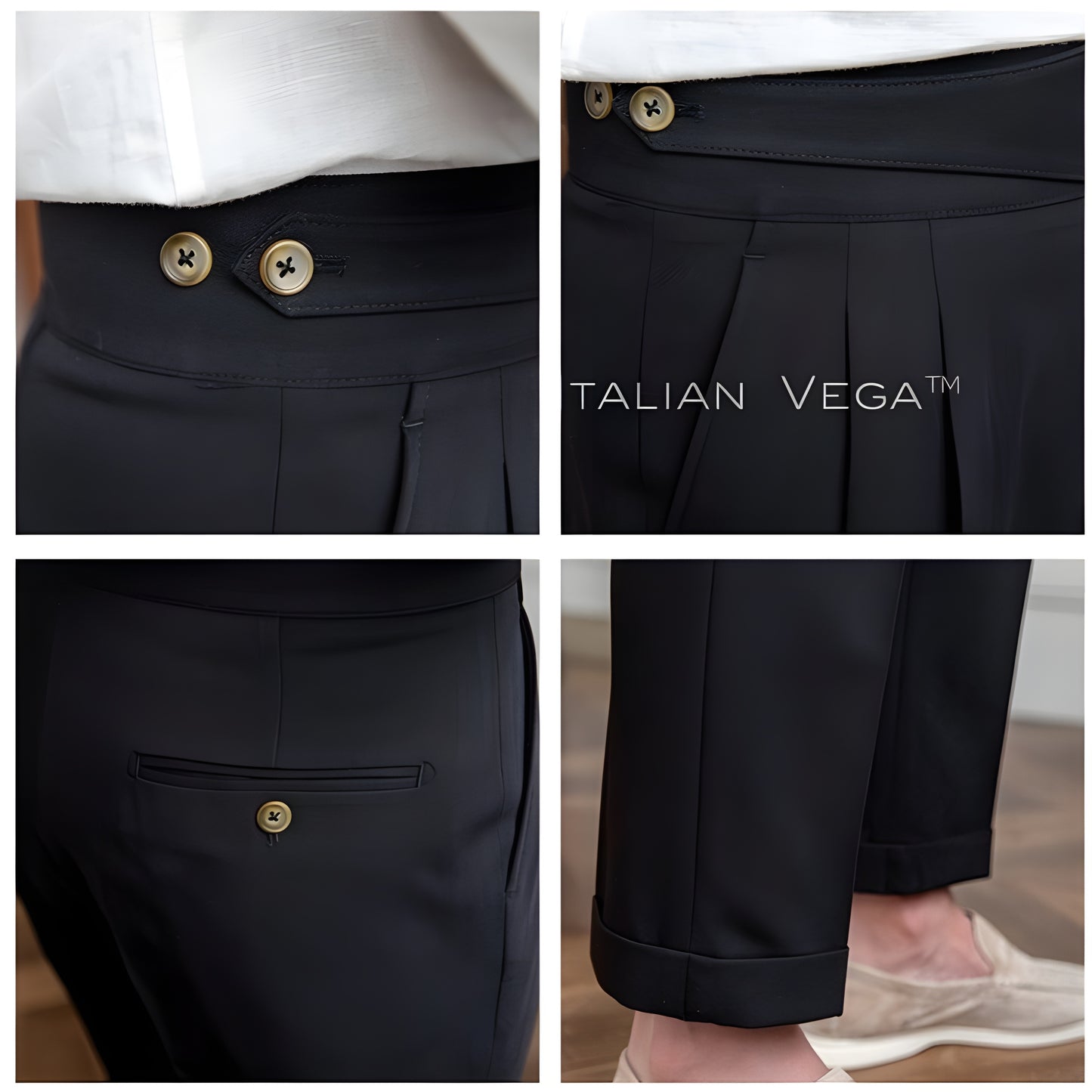 Charcoal Black Classic Buttoned Gurkha Pants by Italian Vega®